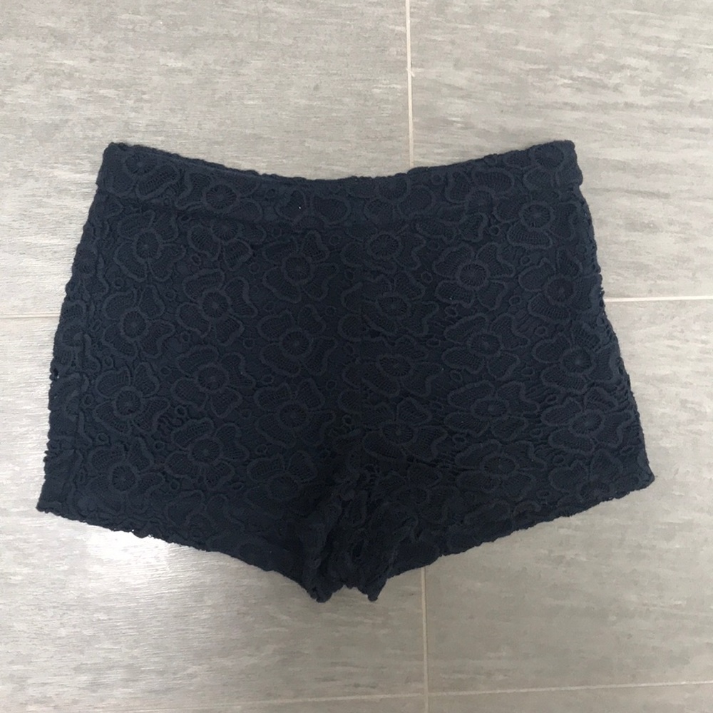 Navy lace high waisted shorts